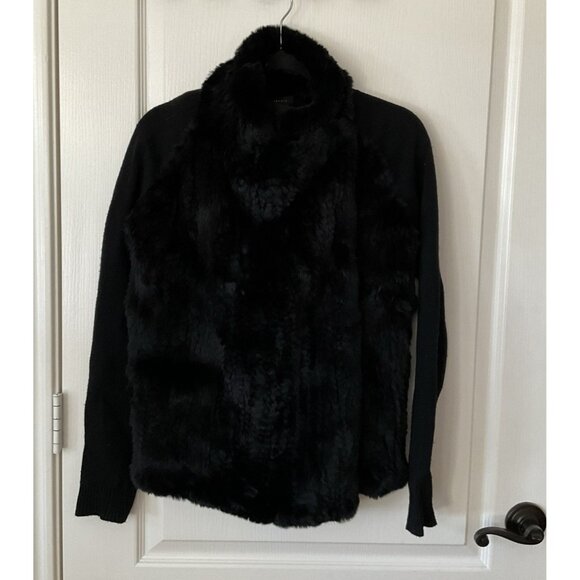 Theory Long Sleeve Black Wool Genuine Rabbit Front Cardigan Black Size Small - Picture 1 of 14